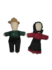 Set of 2 Faceless 7" & 8" Handmade Cloth Amish Dolls 