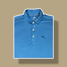 Tommy Bahama Mens Size Medium Golf Performance Cotton Blend Blue Polo Shirt