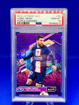 2022-23 Topps Finest UEFA Lionel Messi Purple Shimmer Refractor /199, #30 PSA 10
