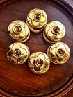 Vintage Brass & Ceramic Electric Switch Button 1 Way Jasmine Flower Design Set 6