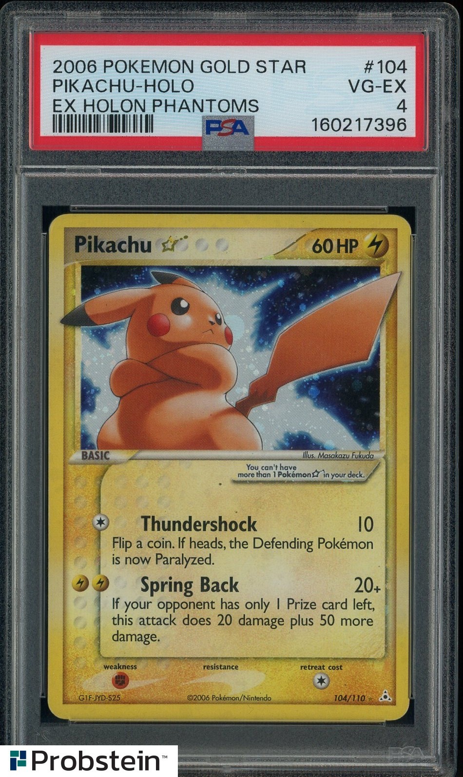 2006 Pokemon Gold Star Ex Holon Phantoms #104 Pikachu Holo PSA 4 VG-EX