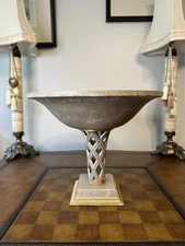 Large Vintage JARU Pedestal Bowl 15" x 12" – Mid-Century Hollywood Regency Decor