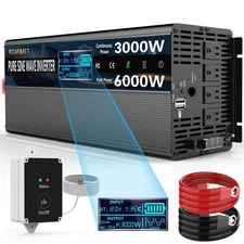 Pure Sine Wave Power Inverter, 3000W 12V DC to 110V/120V AC, Peak 6000W - Rem...
