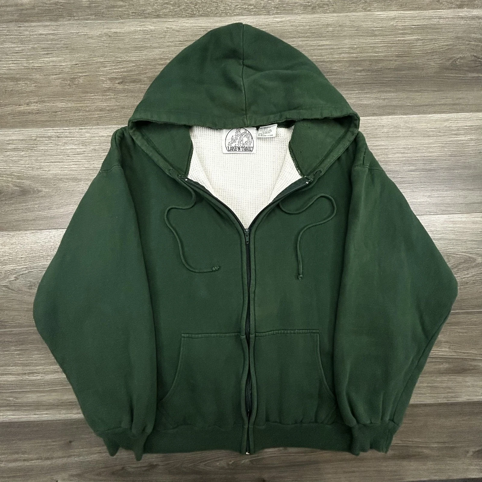Vintage Full Zip Thermal Lined Hoodie Men Medium Green Lake N Trail Workwear 90s