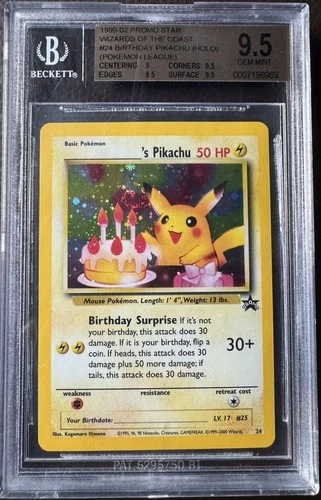 BIRTHDAY PIKACHU WOTC Black Star Promo #24 Holo BGS 9.5 GEM MINT W/ SWIRL