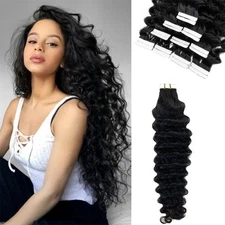 Deep Wave Tape in Extensions  Human Hair Deep Curly Extensions Skin Weft Remy 