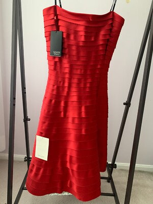 Tadashi M Bloomingdale Strapless Tired Ball Red Gown size 8