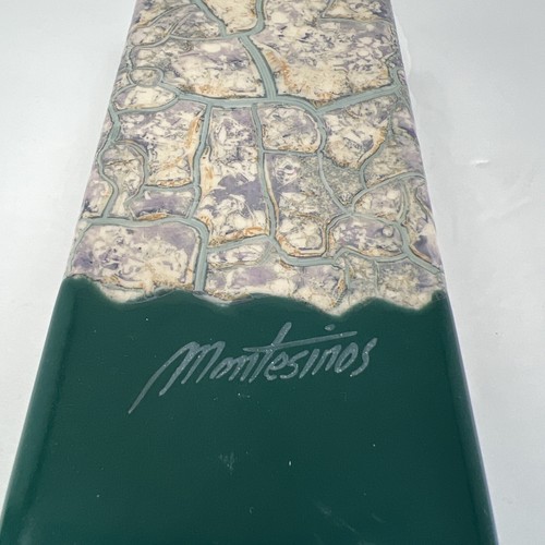 Vintage Ceramic Bottle Vase By Julio Montesinos Green Gold Ivory Accent Signed - Picture 5 of 7