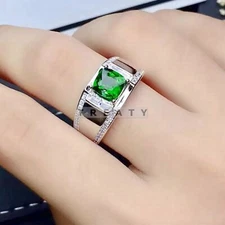 Emerald Cushion Cut Gemstone With 925 Sterling Silver Ring For Men's #B802 *