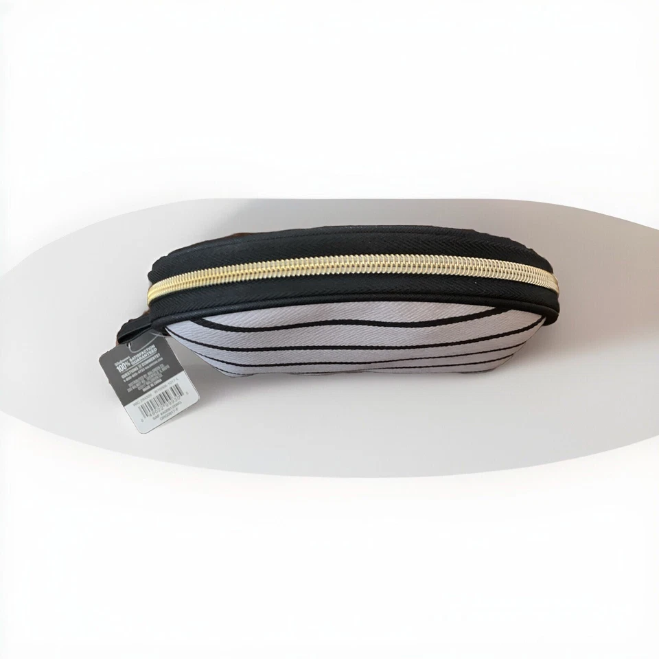 Nueva bolsa de maquillaje/cosméticos a rayas blancas y negras para mujer con cierre de cremallera. Nuevo con etiquetas. Foto 3 de 4