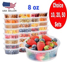 8 oz Deli Plastic Food Storage Microwavable Reusable Containers With Lids