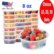 8 oz Deli Plastic Food Storage Microwavable Reusable Containers With Lids