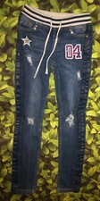 Justice Girls Simply Low Super Skinny Dark Distressed Jeans Size 10S Paint Side