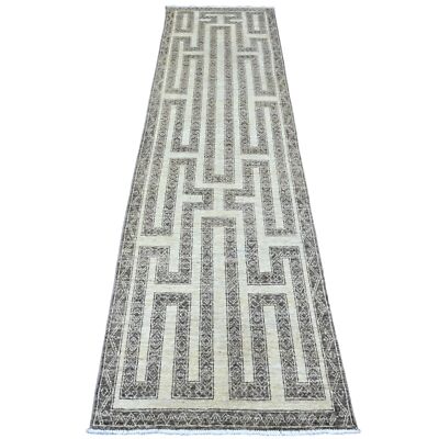 2'7''x9'5'' Moroccan Berber Influence Pattern Wool Hand Knotted Runner Rug R20940