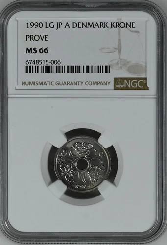 DENMARK 1 Krone 1990 NGC MS66 PROVE TRIAL TEST STRIKE
