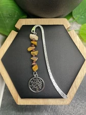 3” Handmade Silver-tone Metal Hook Bookmark With Stones & Tree Of Life Charm 264