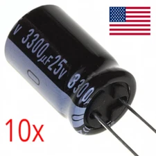 10x 3300uF 25V Electrolytic Capacitors | High Temp +105°C | Radial 16x25mm