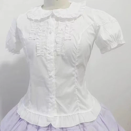 Women Girls Ruffled Blouse Shirt Top Long Sleeve Bow Lolita Sweet Japanese - Imagen 3 de 14