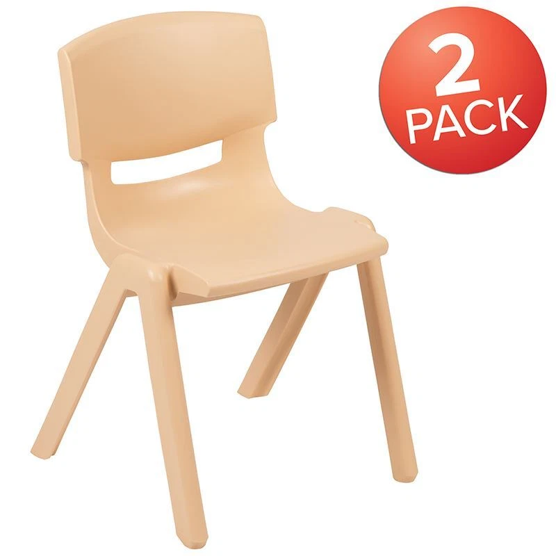 Sturdy 2 Pack Natural Plastic Stackable School Chair w 13.25