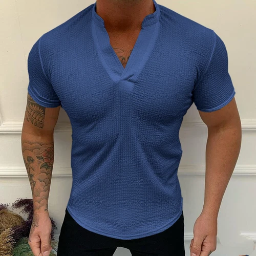 Neu Herren Einfarbig V-Ausschnitt Athleisure Muskel Kurzarm Slim Fit T-Shirts - Bild 9 von 19