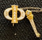 Vintage Beta Sigma Phi Seed Pearl Sorority Pin with attached Exemplar Torch Pin — photo 2
