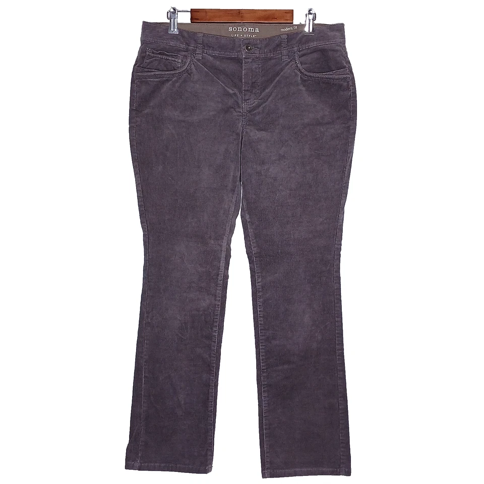 Sonoma womens modern fit straight corduroy pants sz 12 stretch solid gray taupe - Image 2 of 4