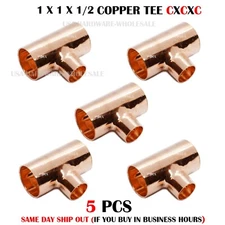 5 PC - 1" x 1" x 1/2” COPPER REDUCING TEE FOR PLUMBING