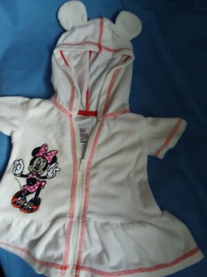 Baby 0-3 Months Terry Cloth After Bath Top White Hood Minnie Mouse Disney Baby 