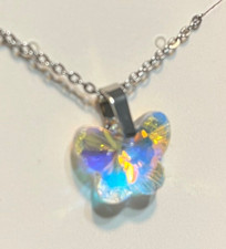 Silver Women Girl Necklace Made With Austrian Crystal in Butterfly Gift