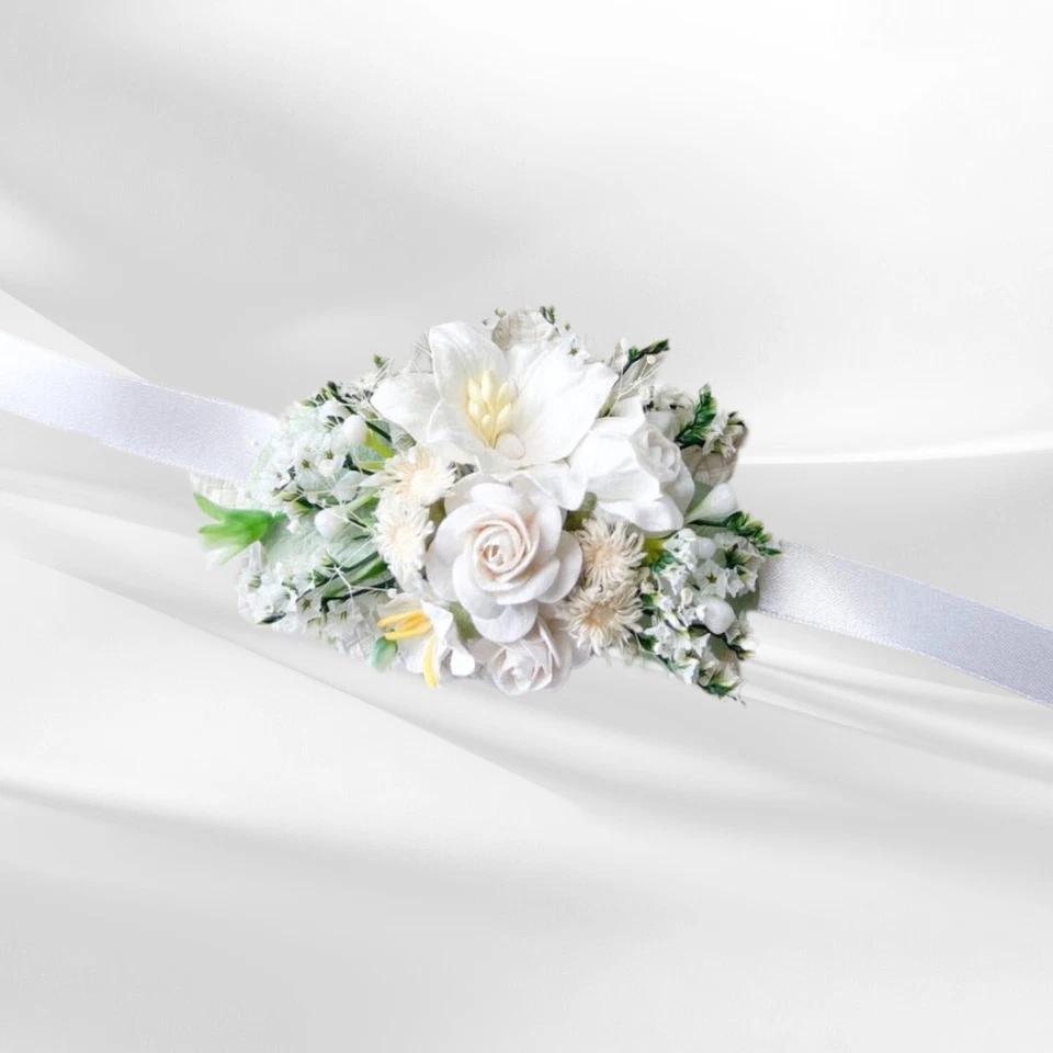 Set 2 pieces Paper Flowers Wedding Bridesmaids Bracelet Corsage Boho Party - Image 3 of 4