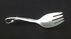Large Georg Jensen Sterling Silver Ornamental Peapod Serving Fork 9 1/2"