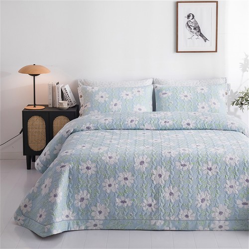 Flowers Blue Patchwork Quilt Bedspread Coverlet Throw Rug Queen/King 100% Cotton - Picture 8 of 11