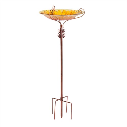 Glass Bird Bath Fountain Bird Feeder with Strong Metal Stake Garden Patio Decor - Picture 14 of 14