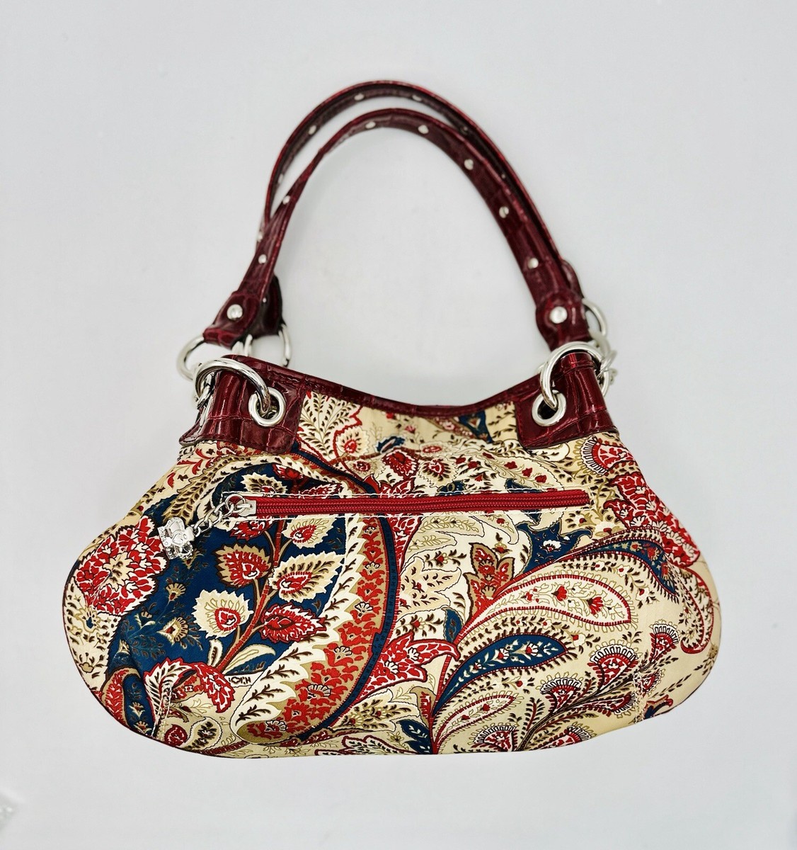 KATHY Van Zeeland Purse Handbag Red Floral Paisley Princess Silver Charm  Pockets