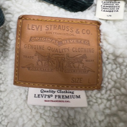 Levis Denim Jacket Mens Large Green Corduroy Sherpa Lined Western Tucker Cowboy - Picture 4 of 21