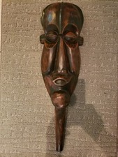 Vintage Indonesian Bali Mask Hand Carved Wood Wall Hanging Large 30"