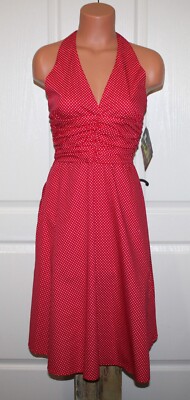 NWT! Flirty SIZE SMALL Red & White Low Cut Rockabilly Polka Dot Halter Dress