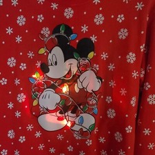 Mickey Mouse Size 40 M Light Up LED Red Christmas Disney Sweatshirt WORKS Video