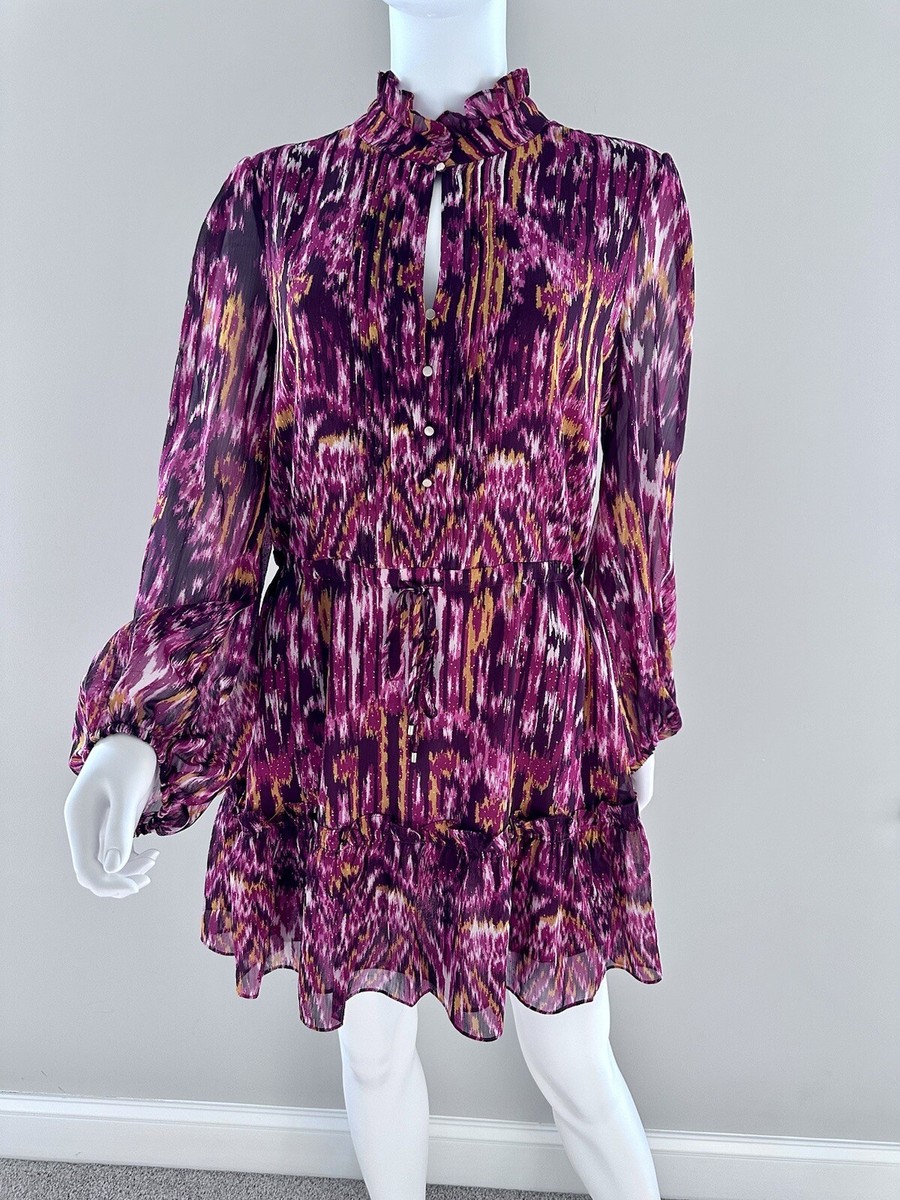 House of Harlow Mini Dress Womens Artsy Abstract Romantic Ruffle Ikat Royal  12 | eBay