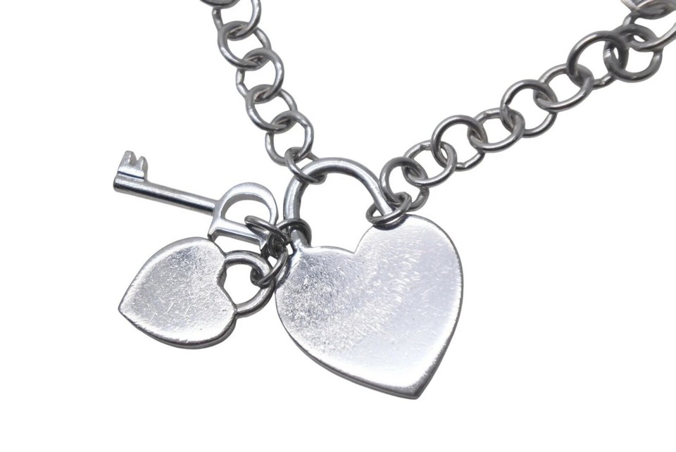 CHRISTIAN DIOR Bracelet Bangle Chain AUTH Logo Vintage CD Silver Heart