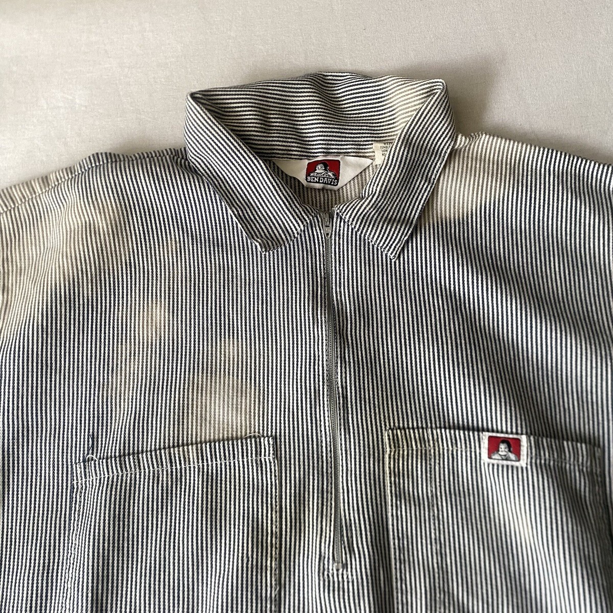 Vintage Ben Davis Hickory Stripe 1/2 Zip talon Workwear Long