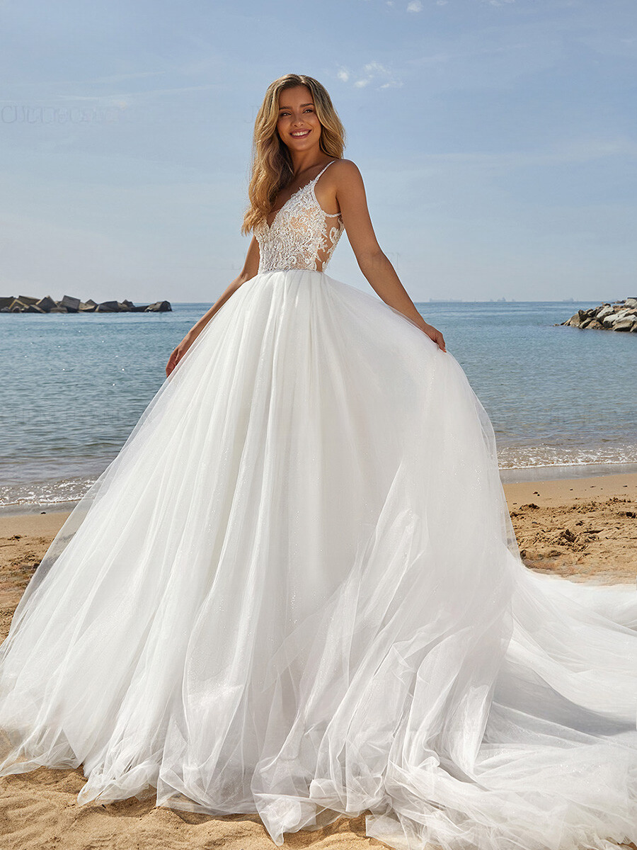 Beach Wedding Dresses V-Neck Backless Sexy Wedding Bride Dress Sweep Train Long | eBay Beach Wedding Dresses V-Neck Backless Sexy Wedding Bride Dress Sweep Train Long | eBay