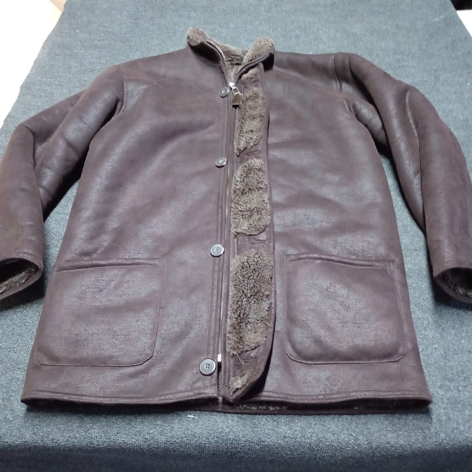 VTG Wilsons Leather Faux Jacket Adult Large Brown Shag Lined Warm Coat