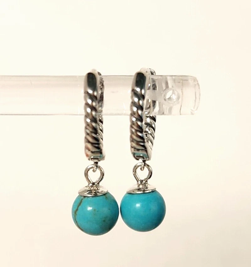 Aretes reales de plata de ley 925 de 6 mm con bola de turquesa arrastrar/gotar Foto 3 de 3