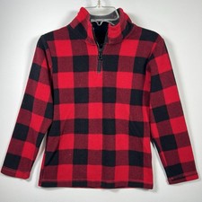 Children s Place Size 5/6 Red Black Buffalo Plaid Quarter Zip Fleece Jacket P