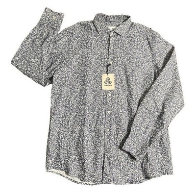 NWT Origen Man Storm LS Button Up Shirt Floral AOP Print Linen Blend Blue XL Men
