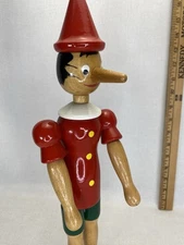 Vintage Pinocchio 15” Wooden Boy Doll With Growing Noses Posable Limbs  
