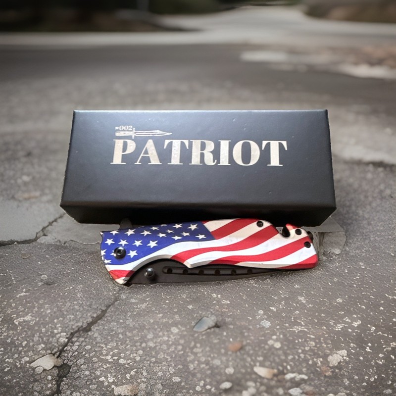 Patriot #002 American Flag Handle Pocketknife Drop Point Stainless Plain Edge
