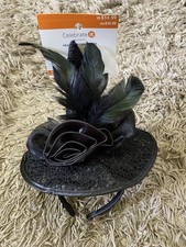 Halloween Black Witch Hat Headband w/ Flower  Feathers  Mesh Bow  NWT Fancy
