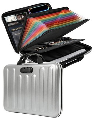 Fireproof Document Box, Hard Case Document Organizer with Lock, 13 Pockets Ac...
